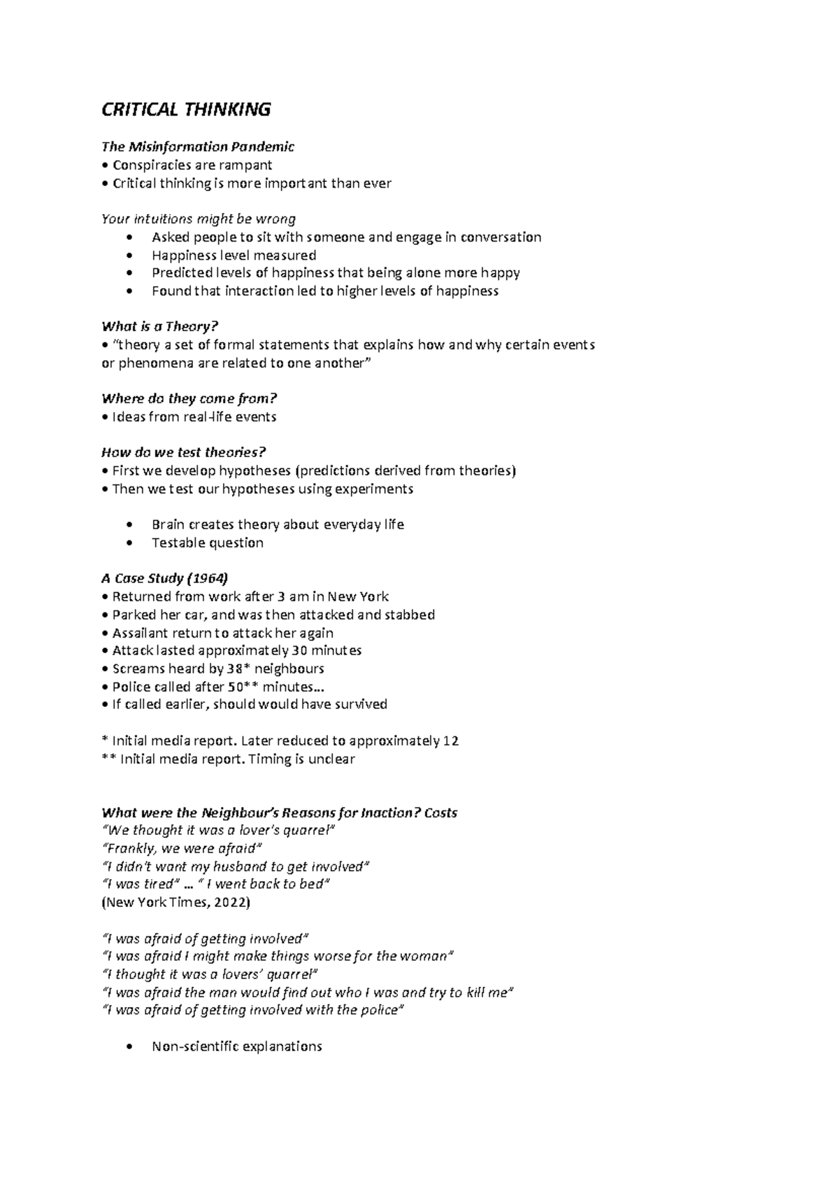 Notes for Psych 1102 - CRITICAL THINKING The Misinformation Pandemic ...