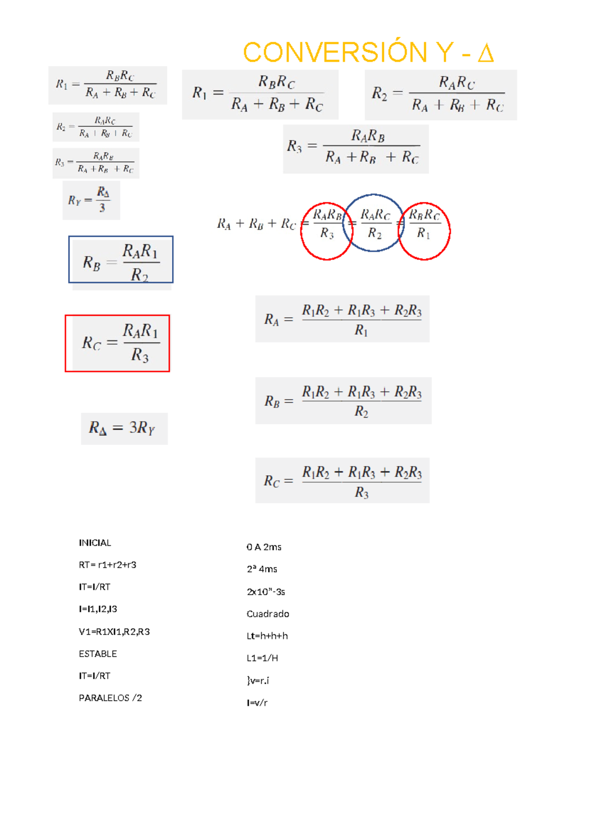 Formularioo magnetismo - Fisica - INICIAL RT= r1+r2+r IT=I/RT I=I1,I2,I ...