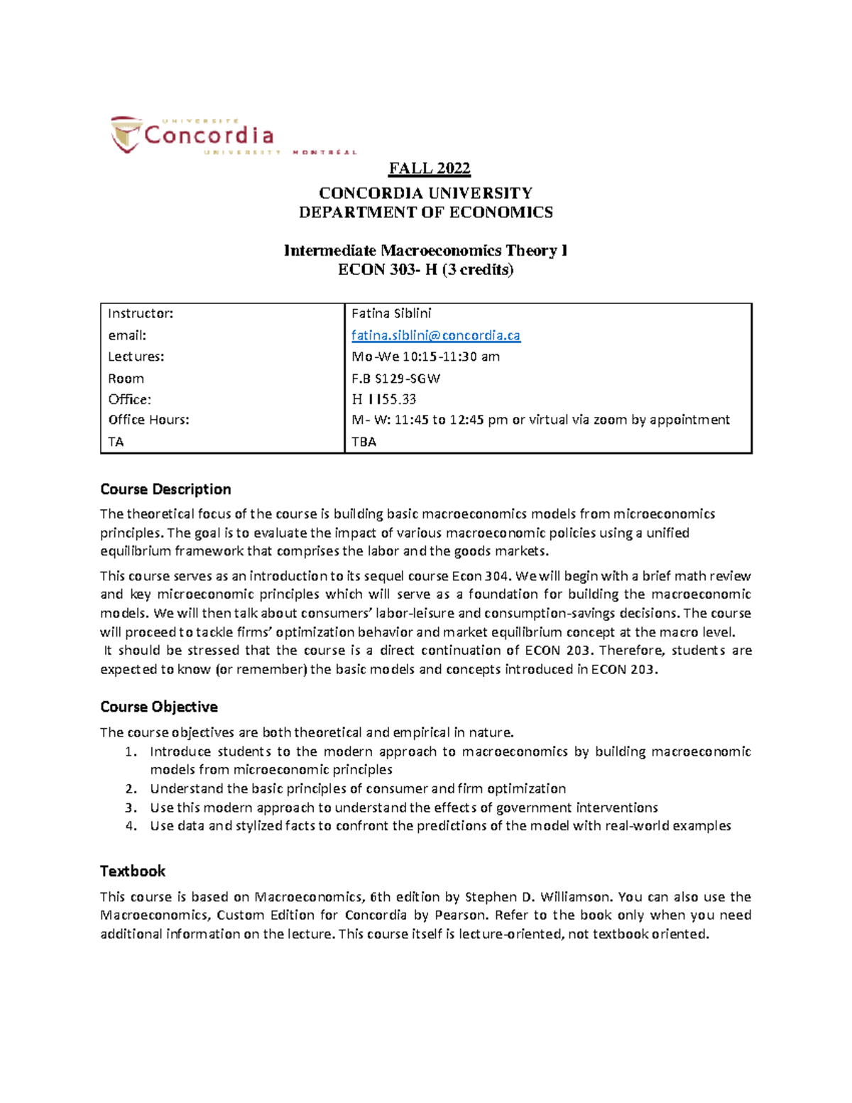 ECON303- Course Outline-Fall 2022 - FALL 2022 CONCORDIA UNIVERSITY ...