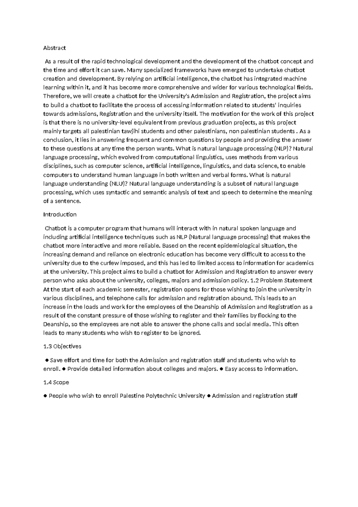 Chat bot - FINALPROJECTS - Abstract As a result of the rapid ...