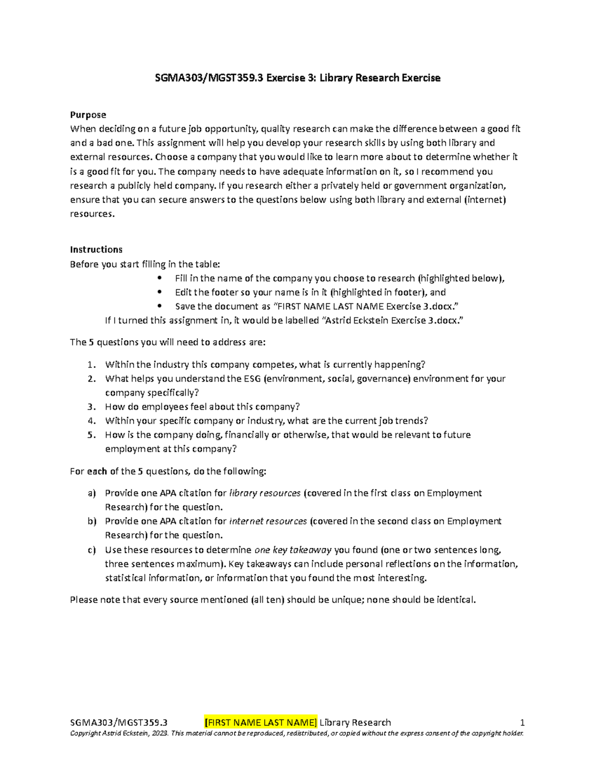 SGMA 303 MGST359 Exercise 3 Library Research alternate format - SGMA303 ...