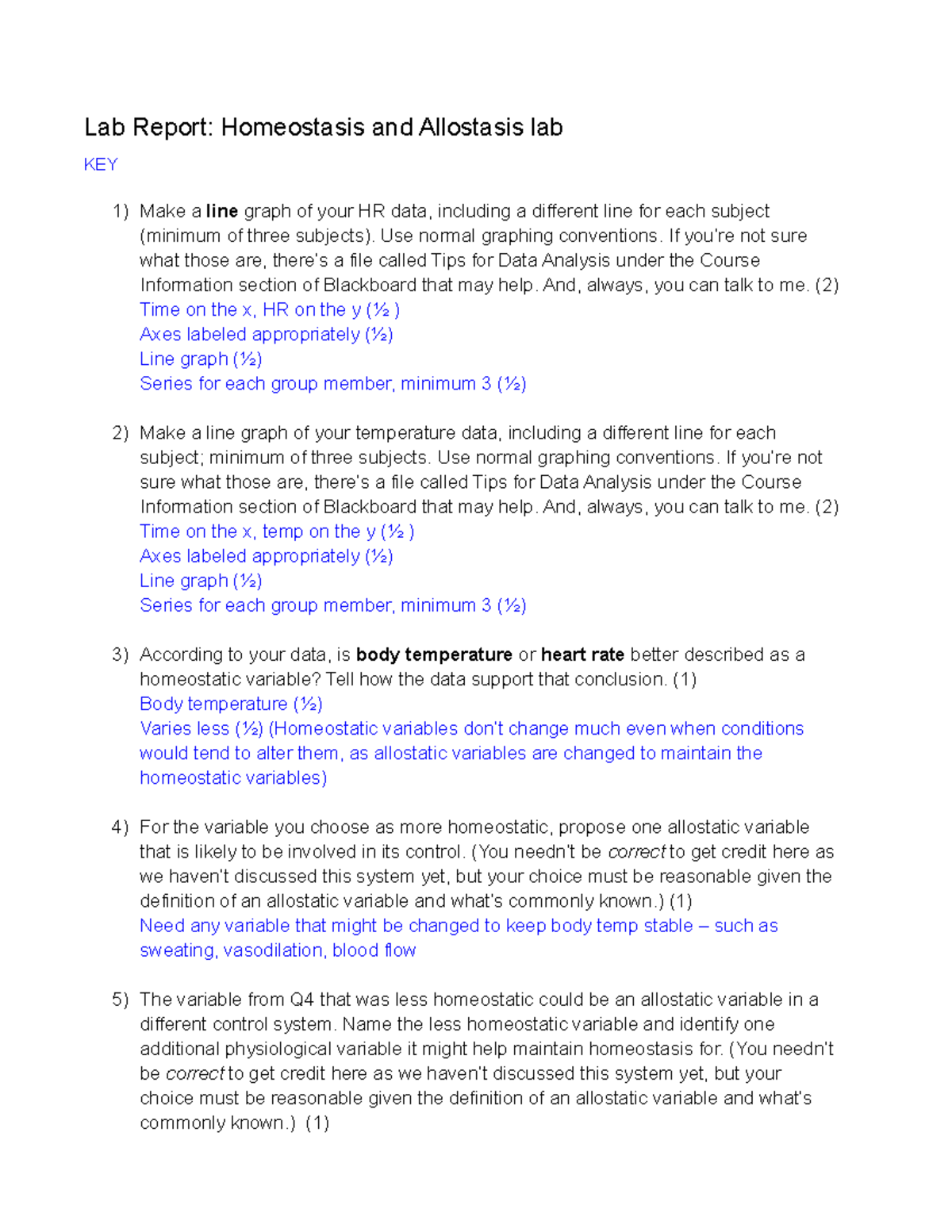 Homeo Lab Key - Lab Key - Lab Report: Homeostasis and Allostasis lab ...