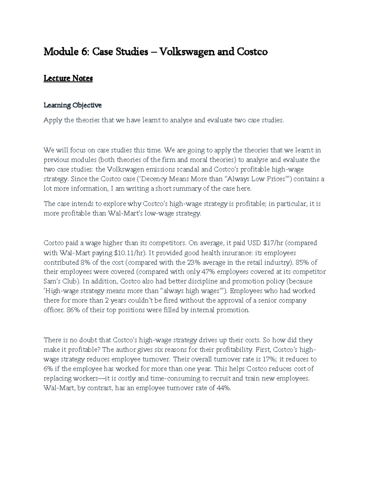 Module 6 Module 6 Case Studies Volkswagen and Costco Lecture
