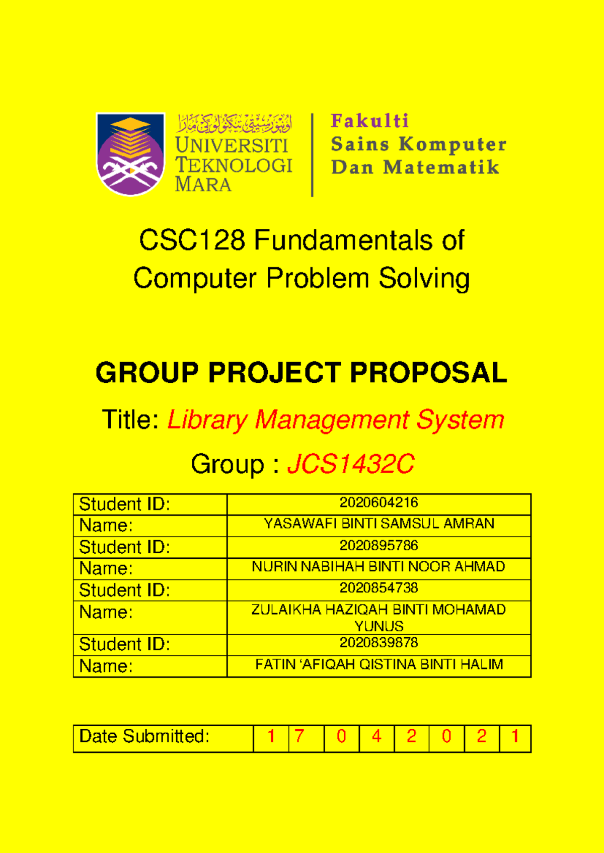 CSC128 Mini Project Proposal Library Management System - CSC128 ...