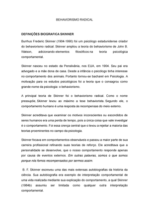 Skinner- sobre ciência e comportamento humano - Skinner: Sobre Ciência e  Comportamento Humano 1 - Studocu