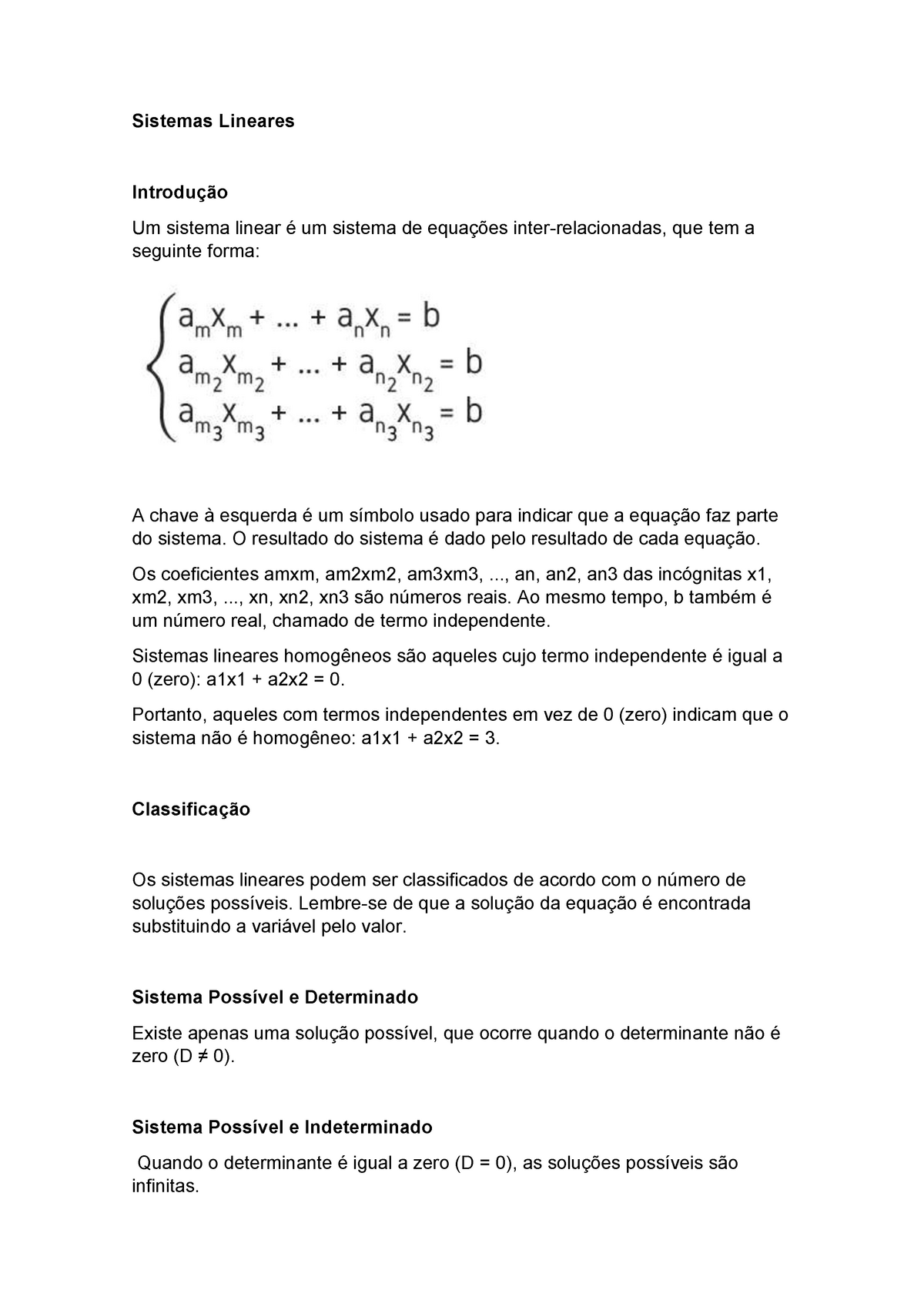 Sistemas Lineares - Sistemas Lineares Introdução Um Sistema Linear é Um ...