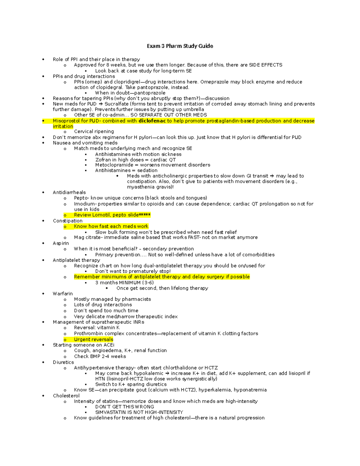 Exam 3 Pharm Study Guide - Exam 3 Pharm Study Guide Role of PPI and ...