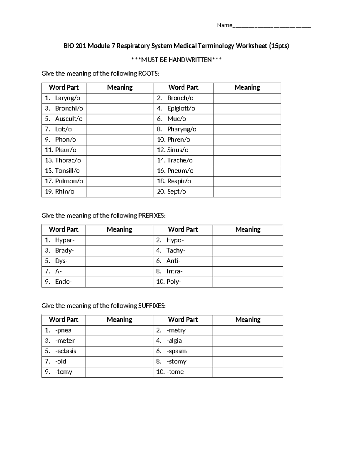 BIO 201 Module 7 Respiratory Medical - Name