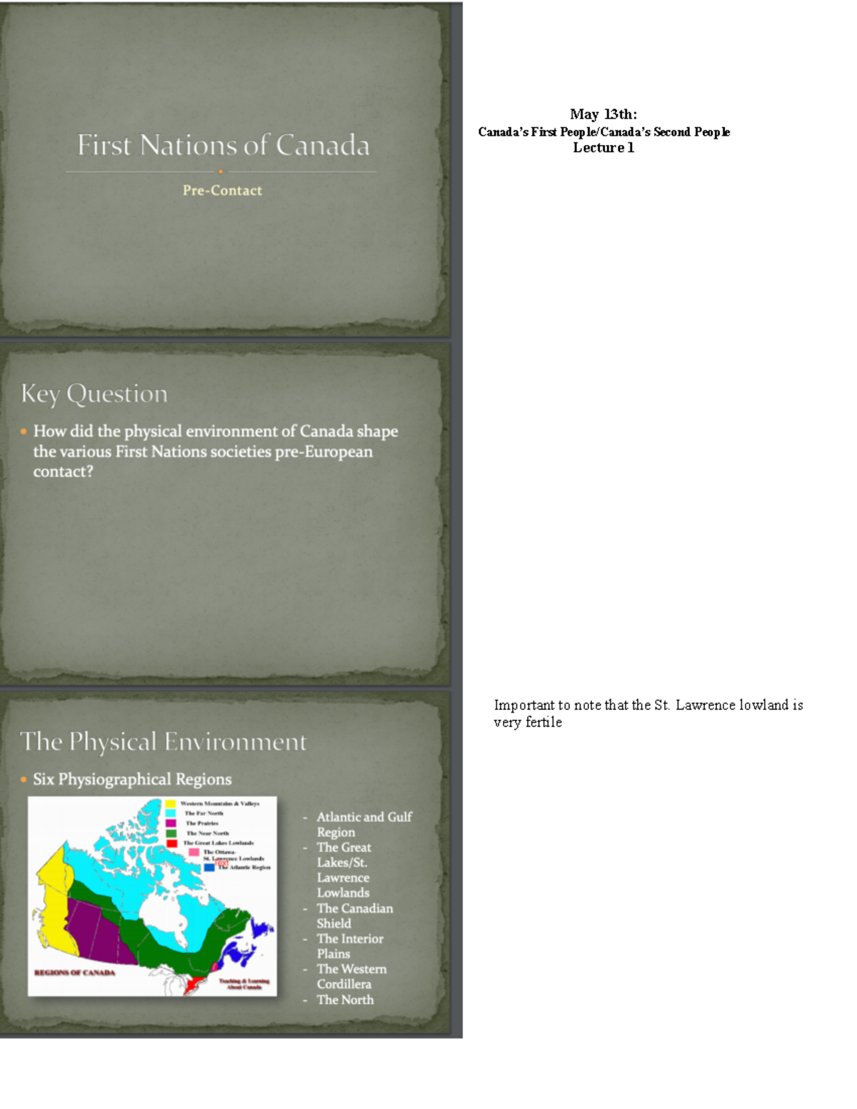 Lecture notes with powerpoint - May 13th: Canada’s First People/Canada