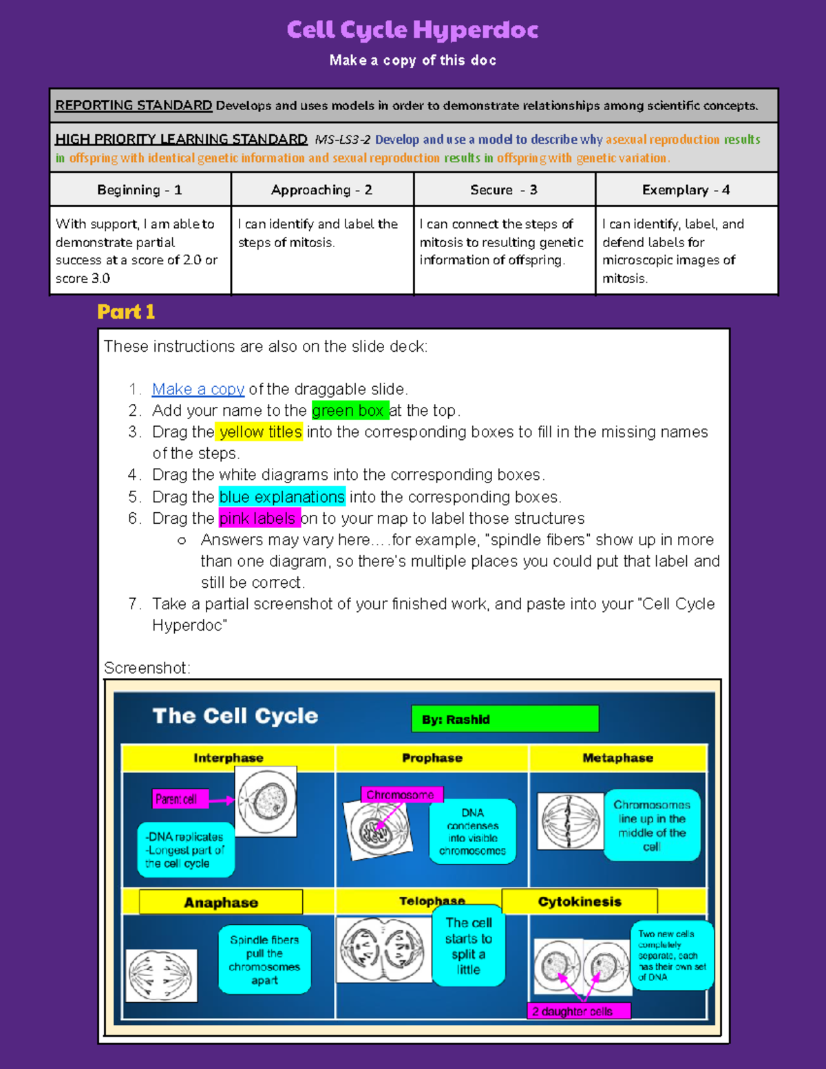 Copy of Cell cycle hyperdoc 24 Frost - Cell Cycle Hyperdoc Make a copy ...