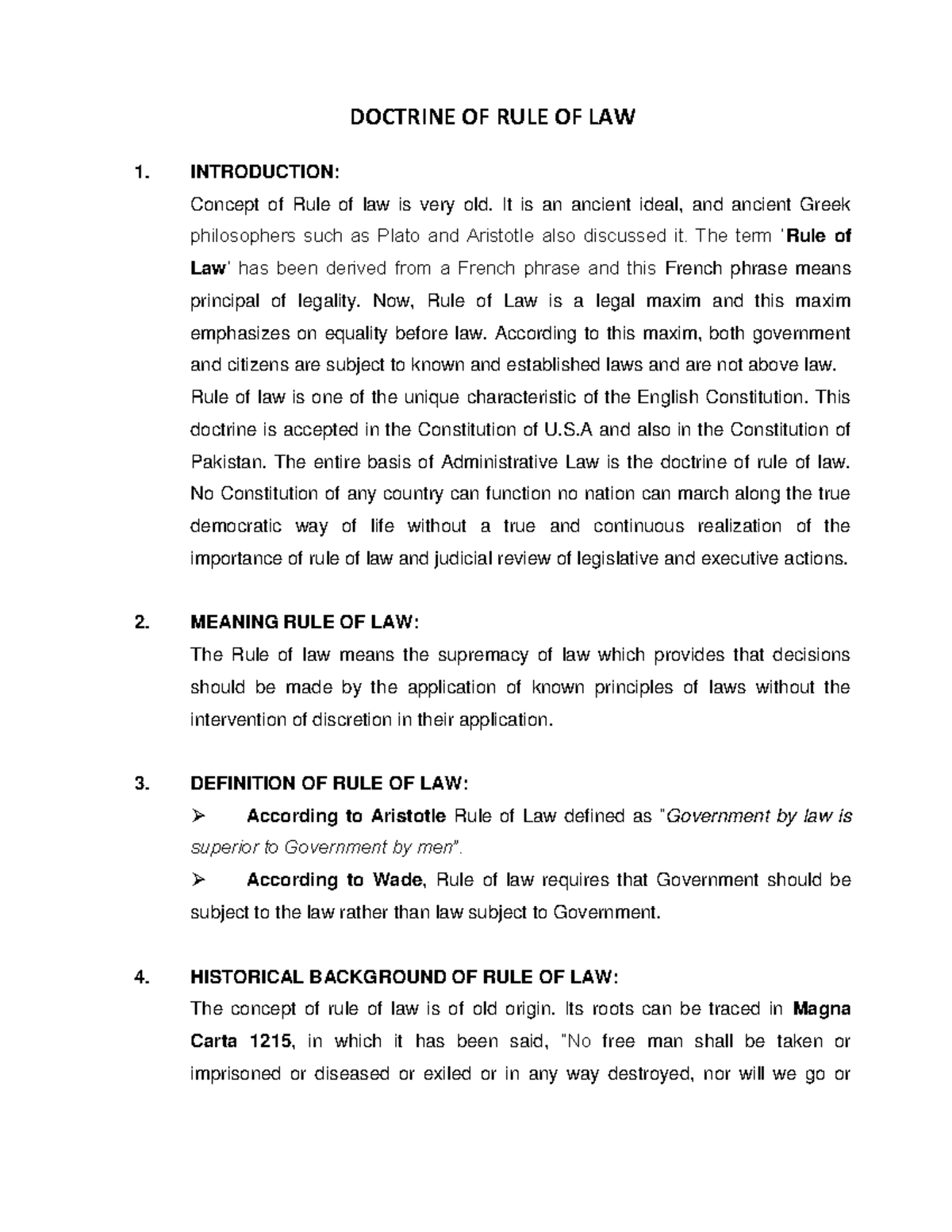 Rule-of-law - enjoy - DOCTRINE OF RULE OF LAW 1. INTRODUCTION: Concept ...