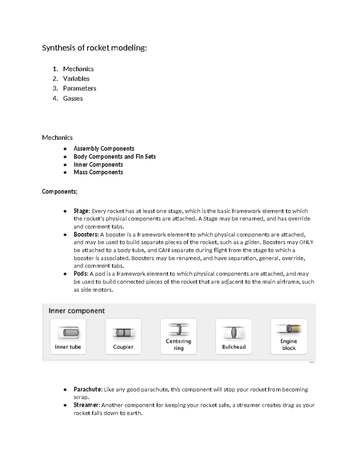 Synthesis of rocket modeling - Mechanics 2. Variables 3. Parameters 4 ...