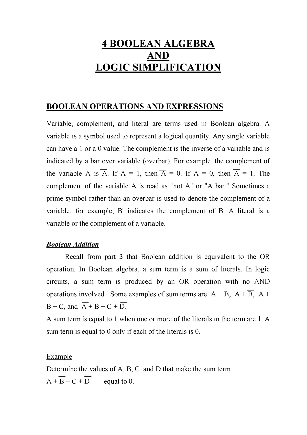 Part2-s9luuiwx - Thank U - 4 BOOLEAN ALGEBRA AND LOGIC SIMPLIFICATION ...