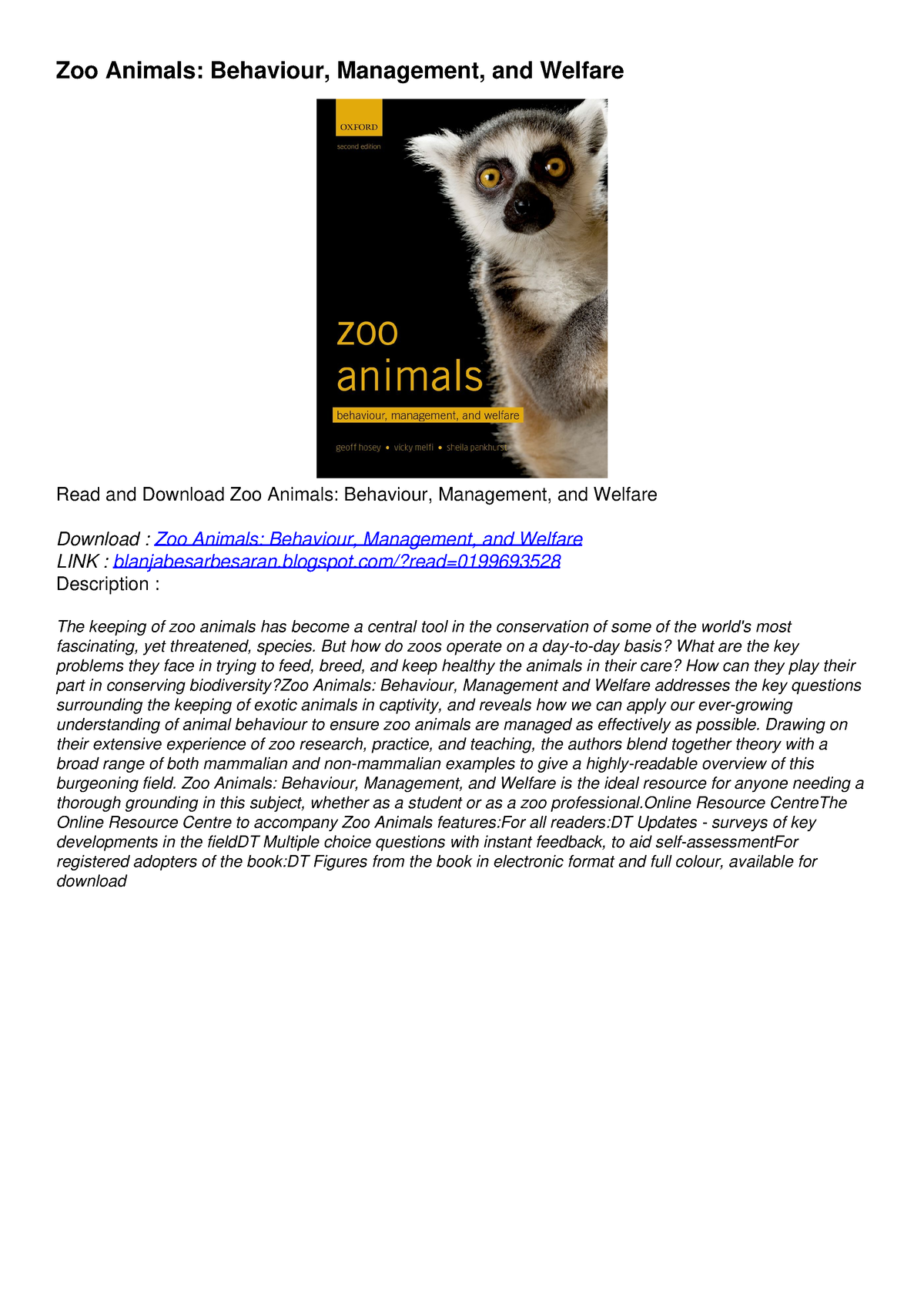 PDF Zoo Animals: Behaviour, Management, And Welfare Ebooks - Zoo ...