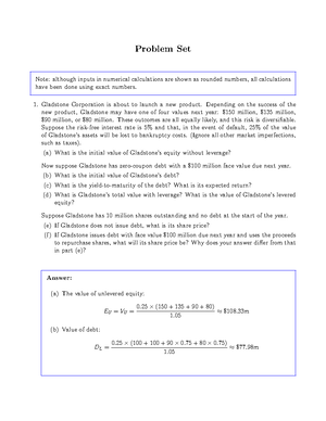 FN2191_4.1 Capital Structure I problem set solutions - Problem Set Note ...