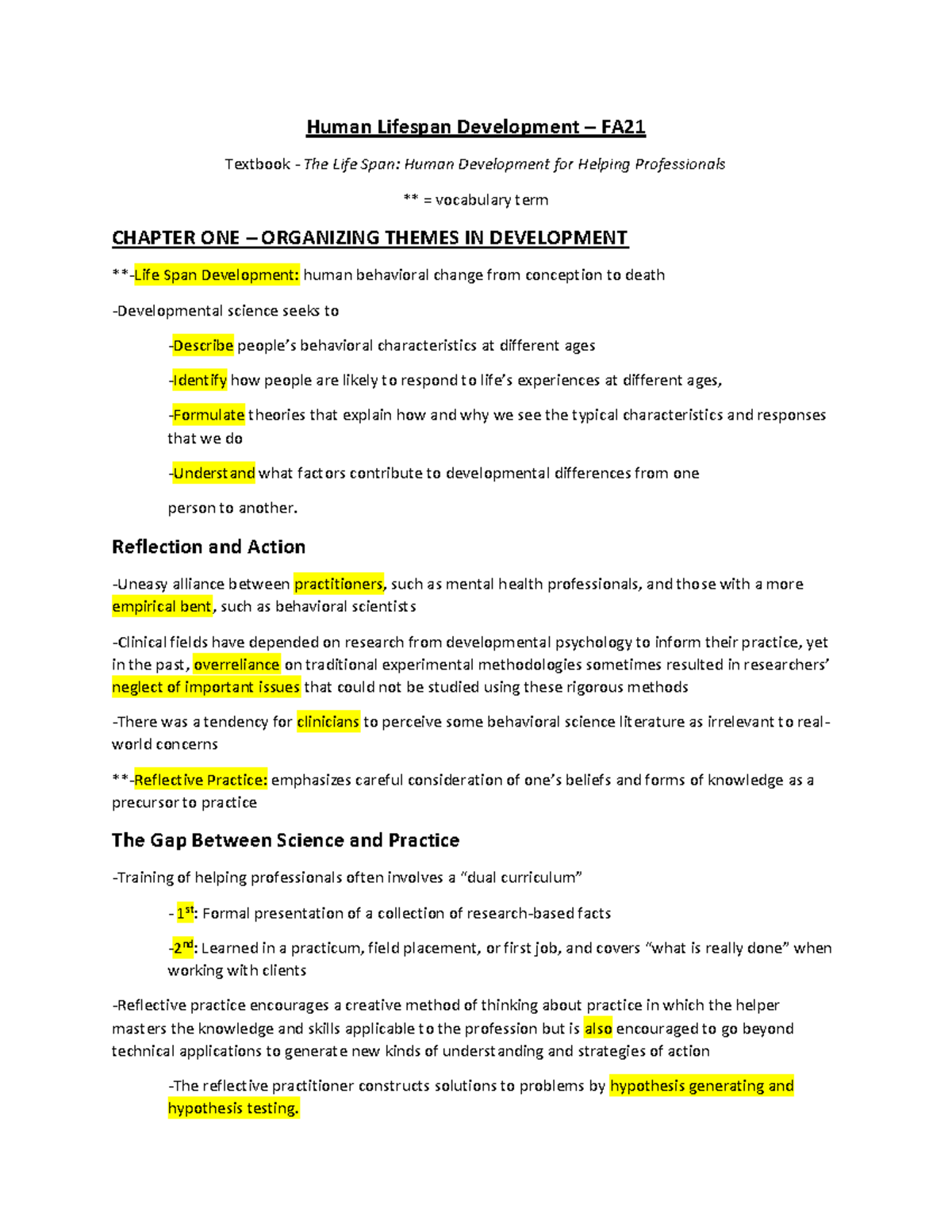 1-3 Human Lifespan Dev. Notes - Human Lifespan Development – FA ...