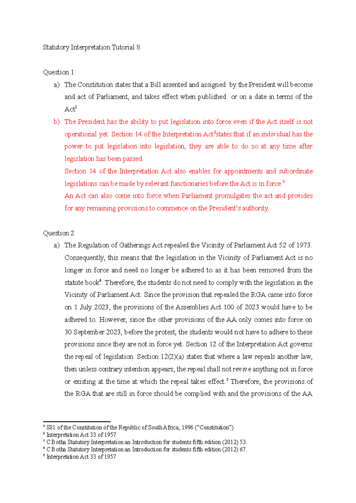 Con law Tut 8 - Tutorial 8 - Statutory Interpretation Tutorial 8 ...