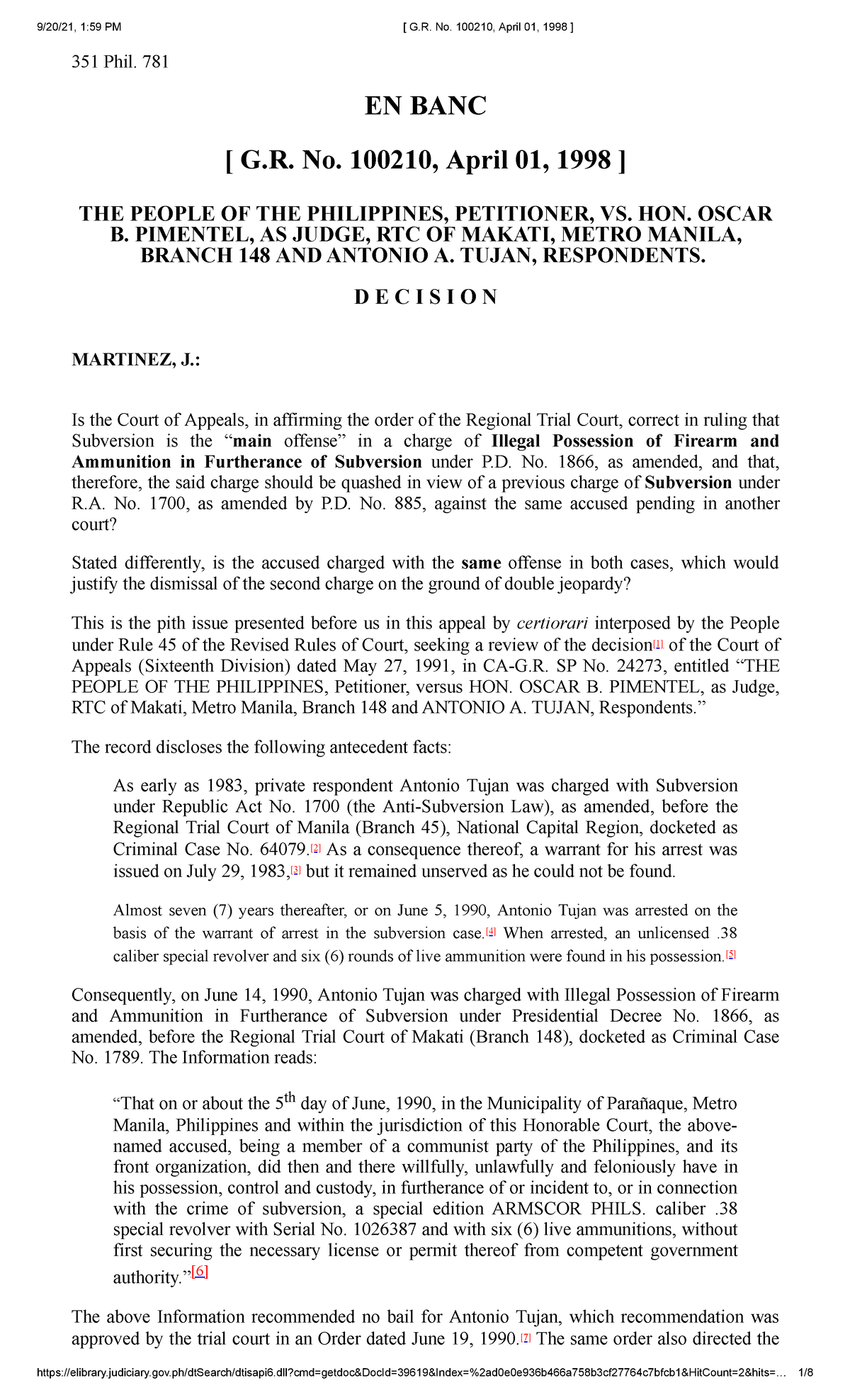 People V. Pimentel [ G.R. No. 100210, April 01, 1998 ] - 351 Phil. 781 EN BANC [ G. No. 100210 ...