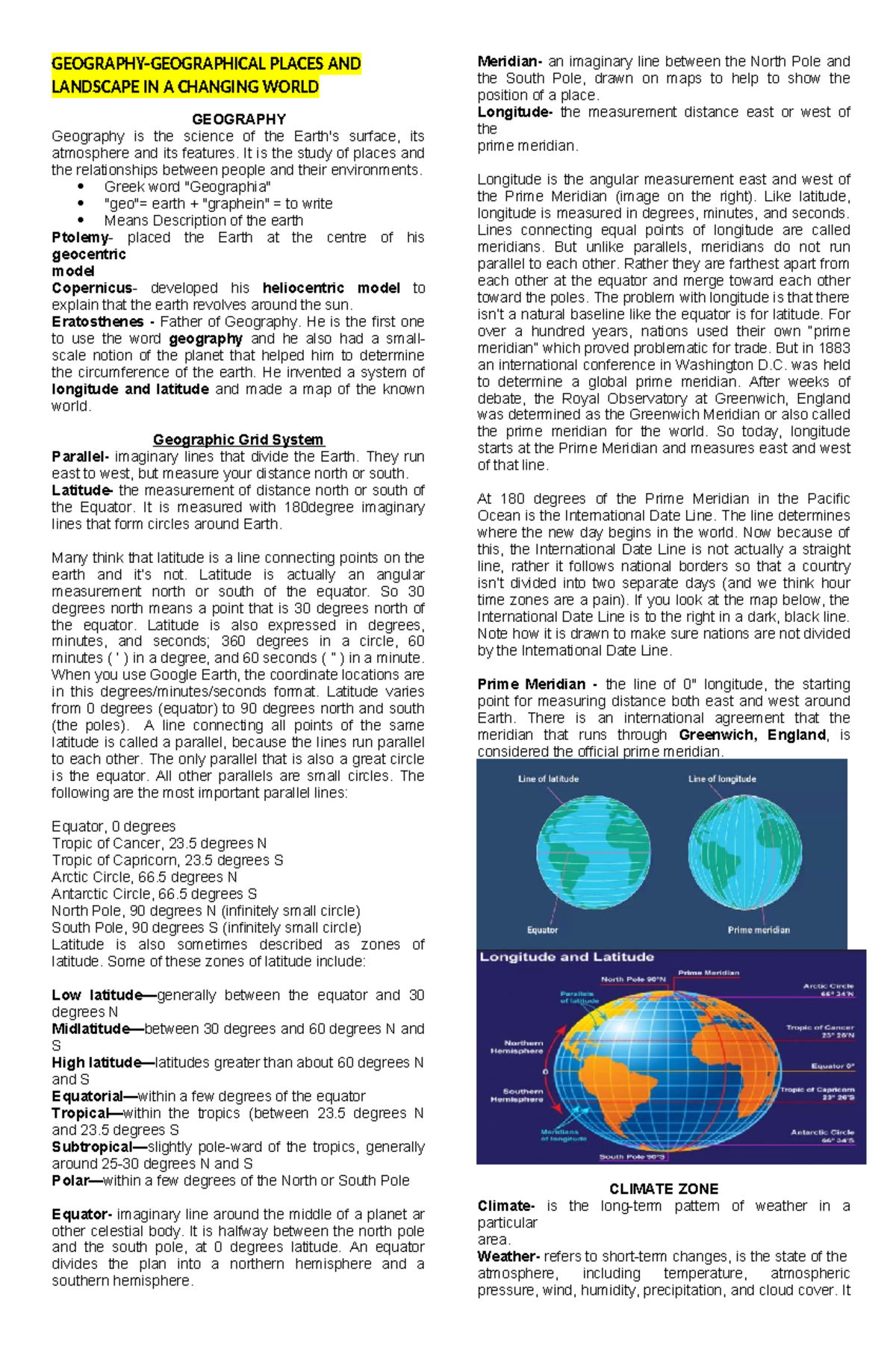 Geography Notes CBRC - Summary Bachelor of Science in Electrical ...