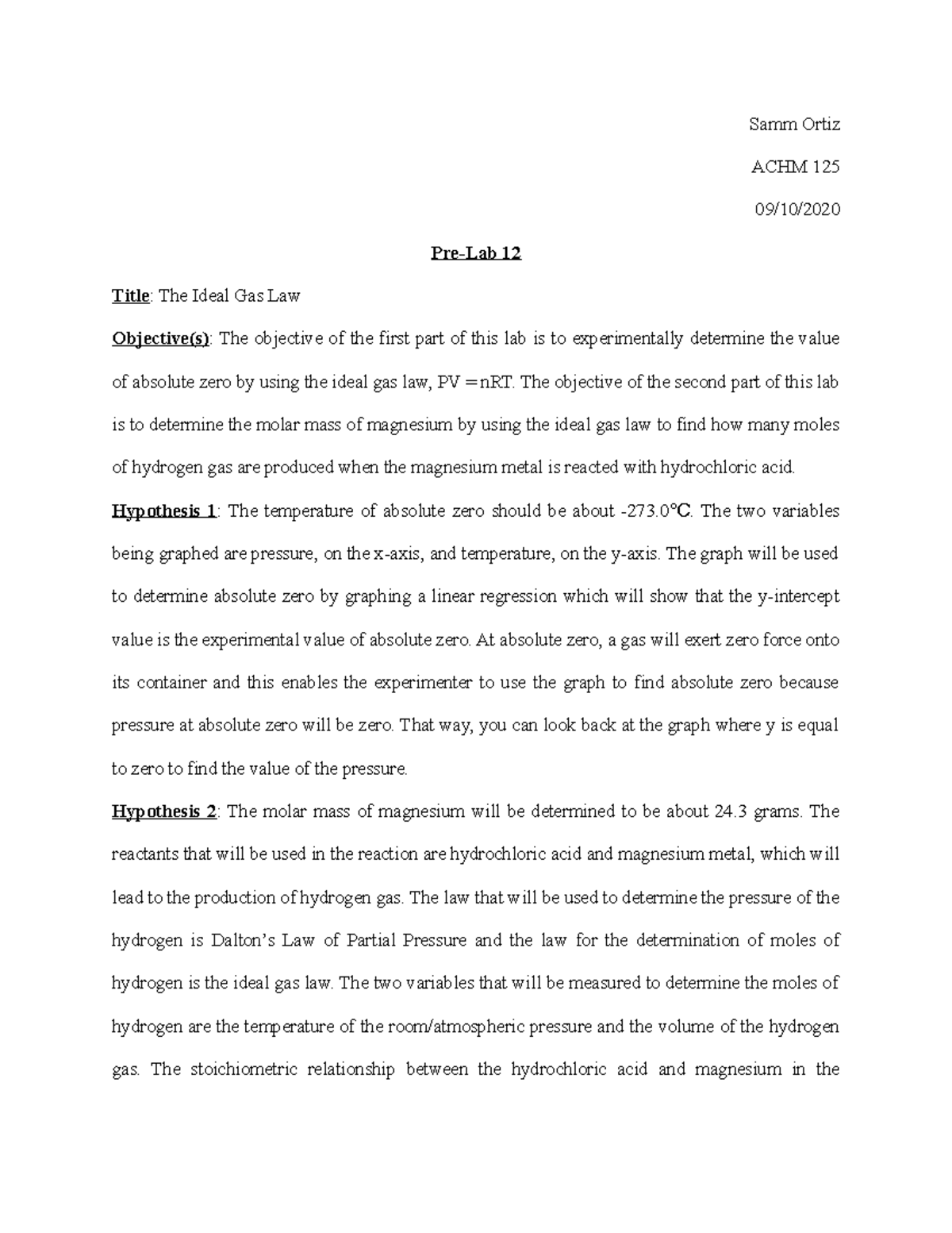 Chem Lab 12 Gen Chem Lab 2 Semester Length Course Samm Ortiz ACHM