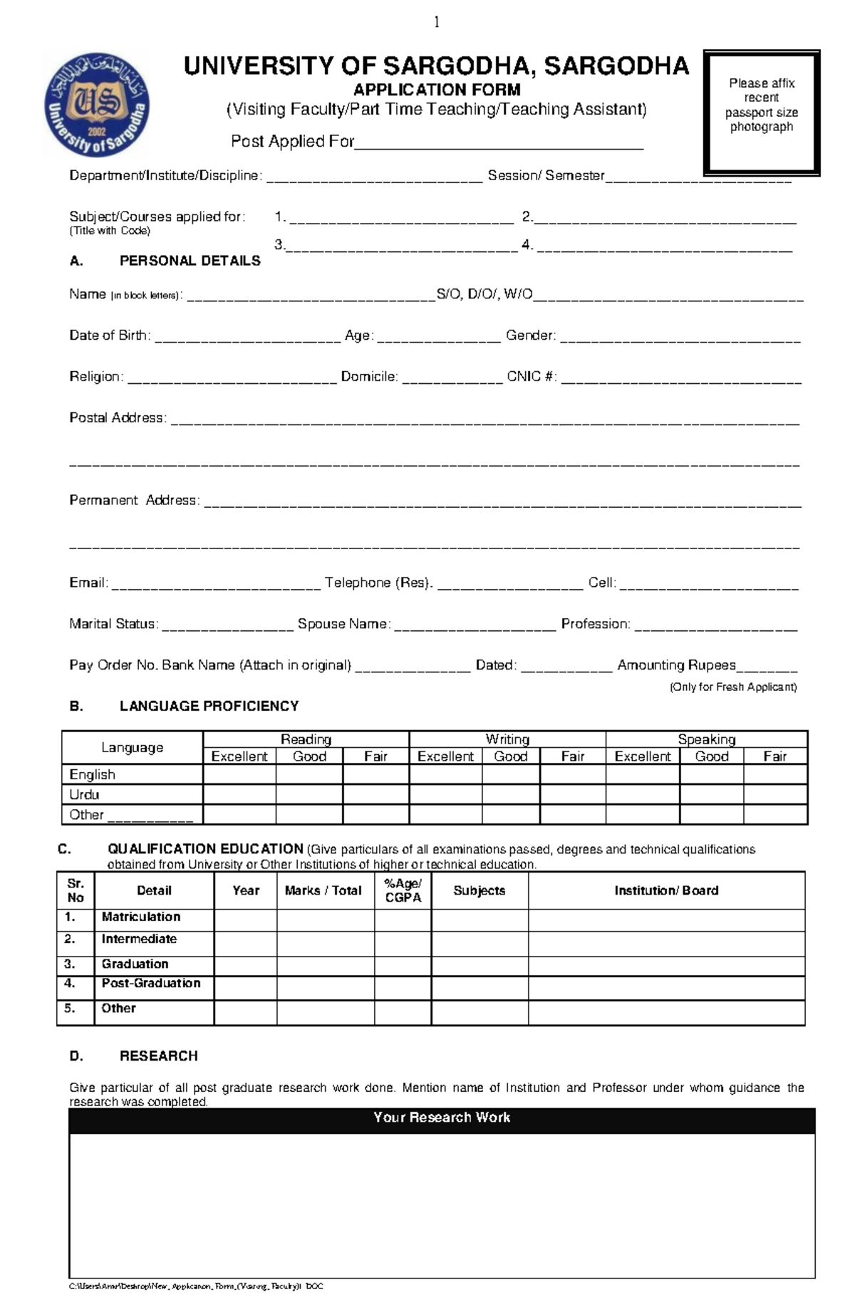 New Application Form (Visiting Faculty)1 - 1 - Studocu