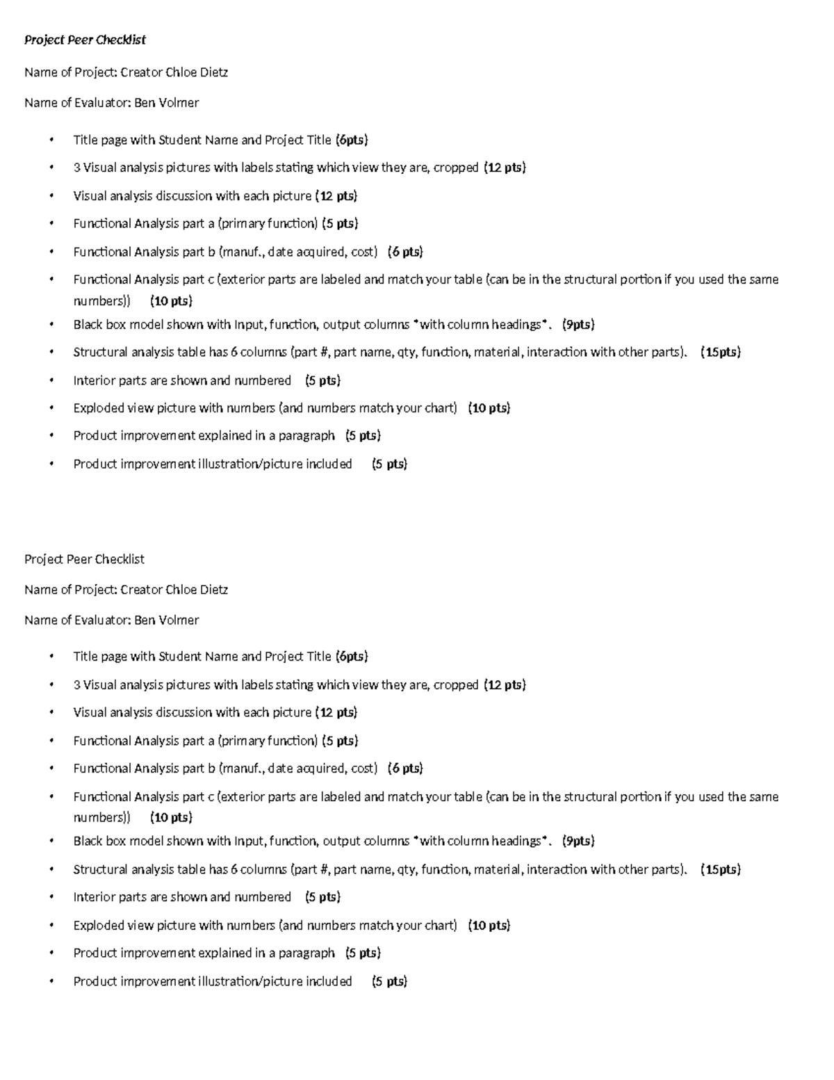 Project Peer Checklist - Project Peer Checklist Name of Project ...