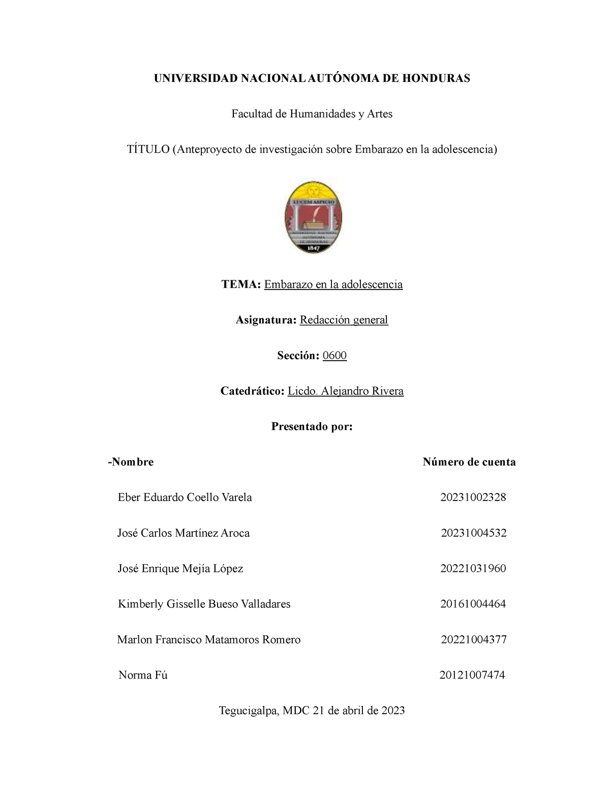 U3t3a1 Esta Bien Universidad Nacional AutÓnoma De Honduras Facultad De Humanidades Y Artes 1164