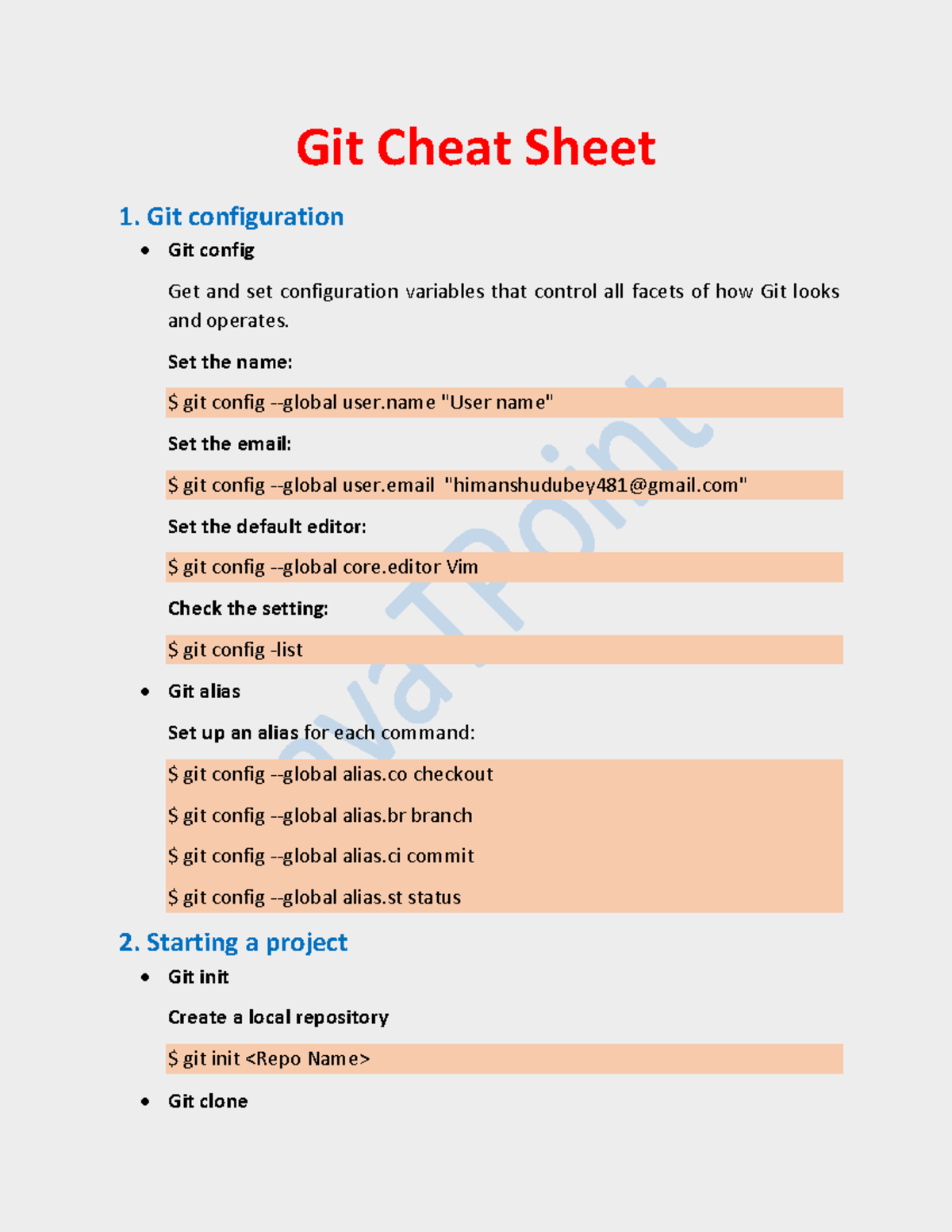 Git Cheatsheet - Git Cheat Sheet 1. Git configuration Git config Get ...