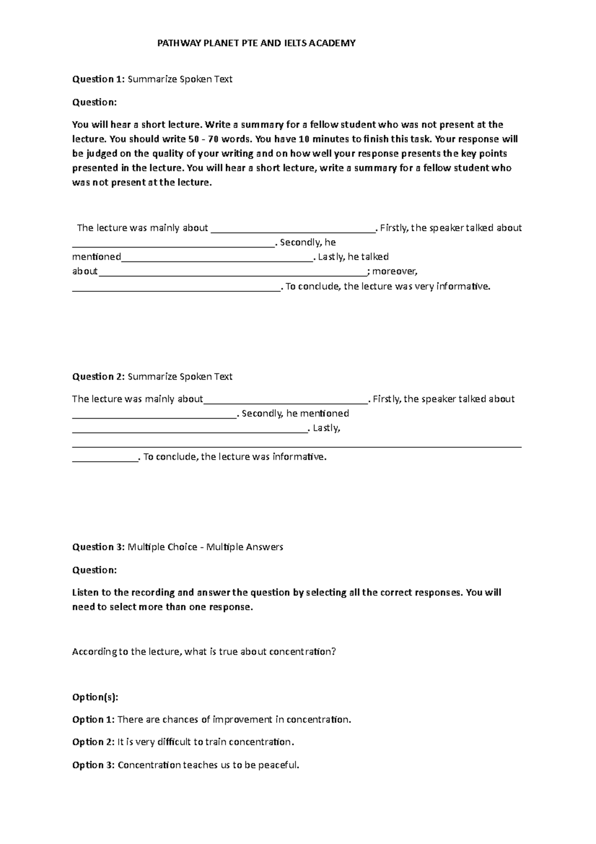 Listening task for tutorial work and - Question 1: Summarize Spoken ...