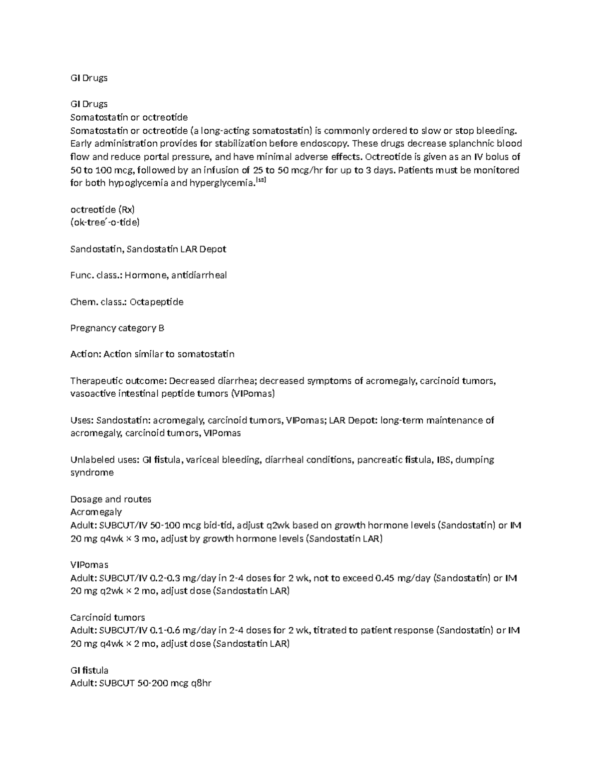 GI Drugs - GI Pharma - GI Drugs GI Drugs Somatostatin or octreotide ...