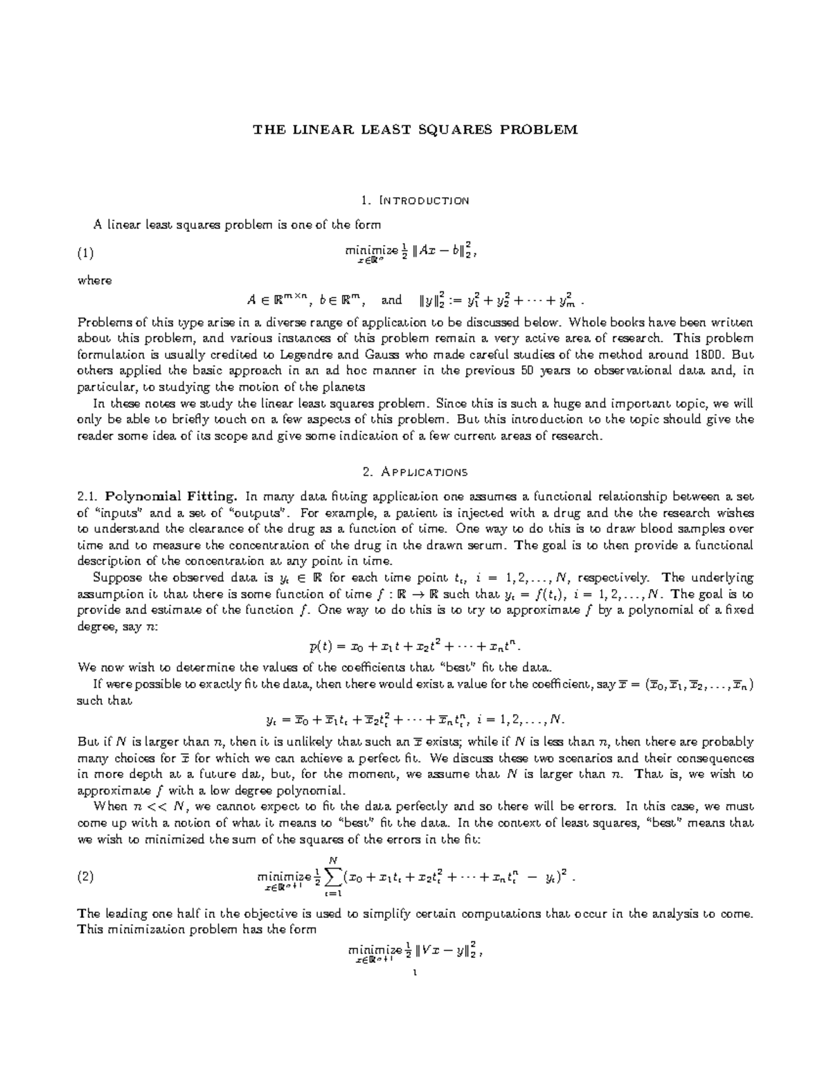 Section 8-LLS - THE LINEAR LEAST SQUARES PROBLEM 1. Introduction A ...
