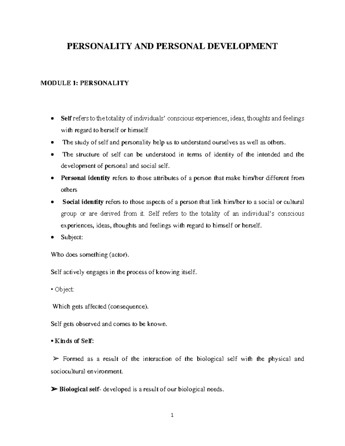 personality introduction - PERSONALITY AND PERSONAL DEVELOPMENT MODULE ...