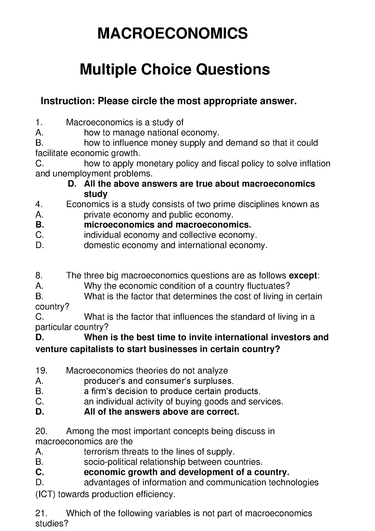 Multiple-Choices-w - multiple choices - MACROECONOMICS Multiple Choice ...