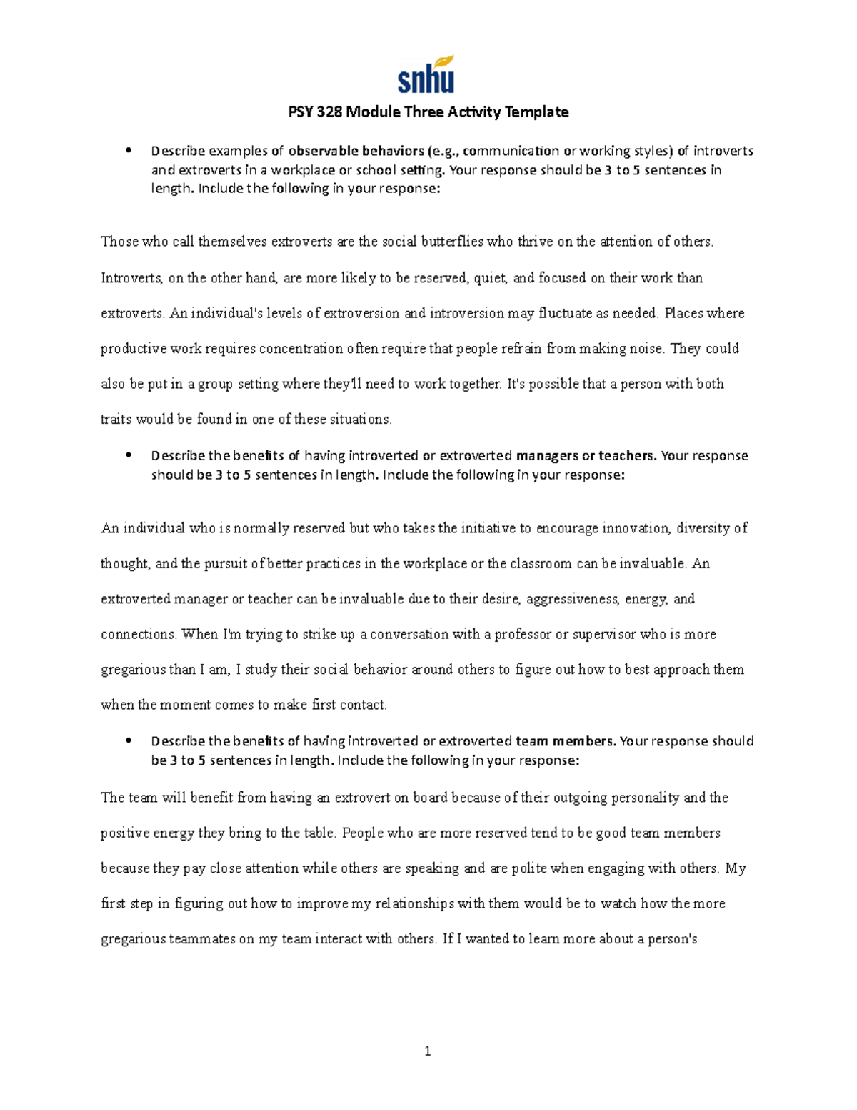 PSY 328 Module Three Activity Template - PSY 328 Module Three Activity ...
