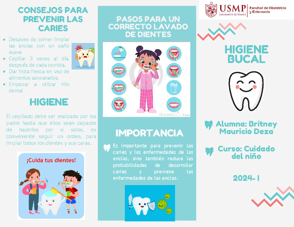 Folleto tríptico dentista infantil niños salud bucodental sencillo
