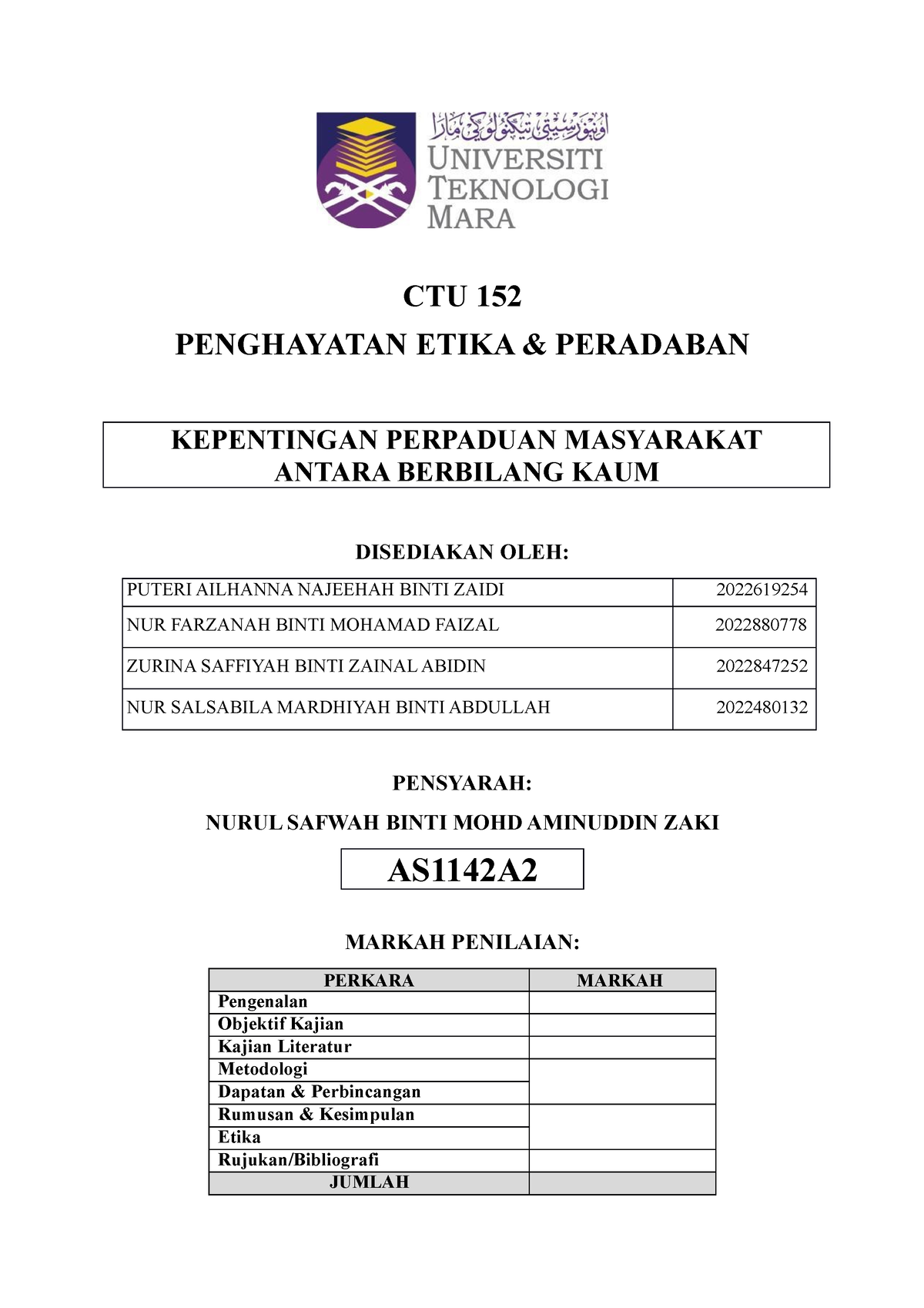 Kertas Kerja CTU152 - ..... - CTU 152 PENGHAYATAN ETIKA & PERADABAN ...