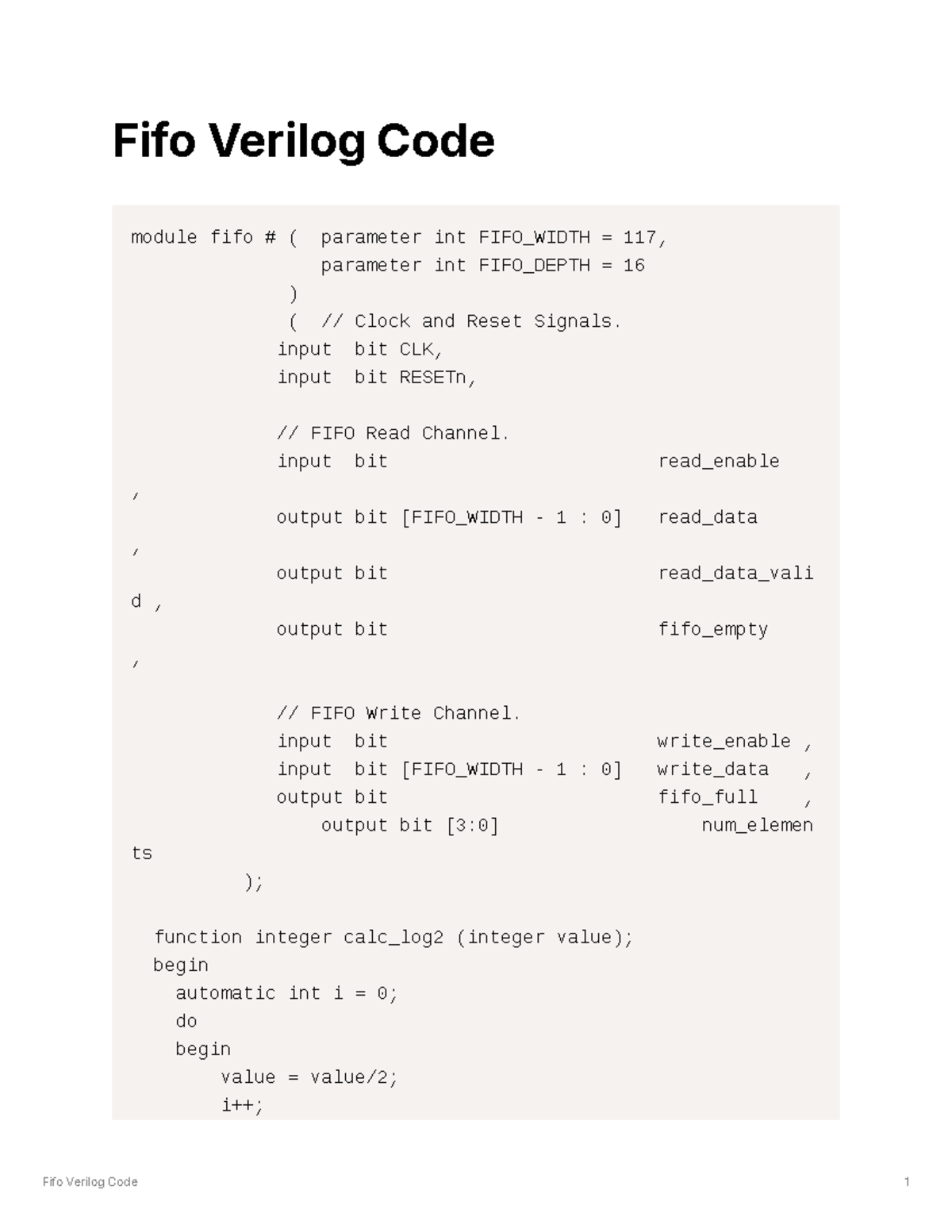 FIFO Verilog Code - Fifo Verilog Code module fifo # ( parameter int ...