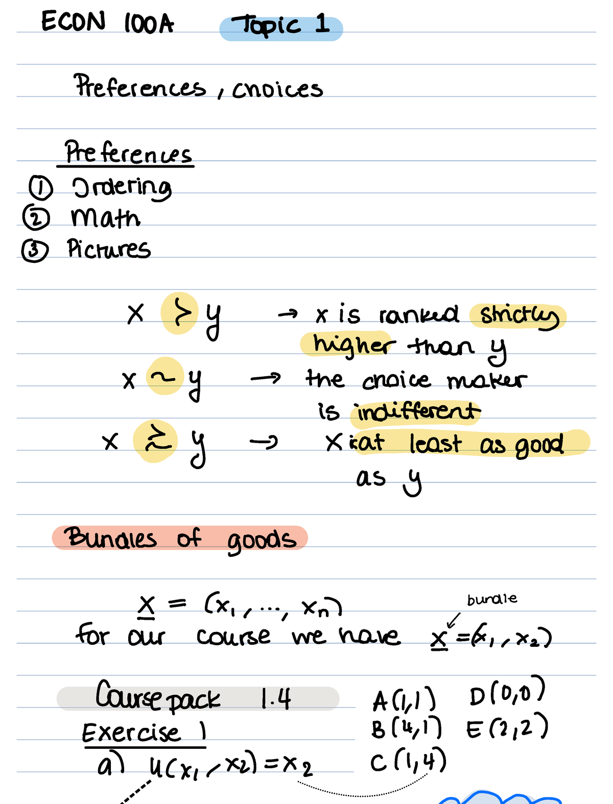 Lecture 2 Econ 100a - ECON 100A Topic 1 Preferences choices Preferences ...