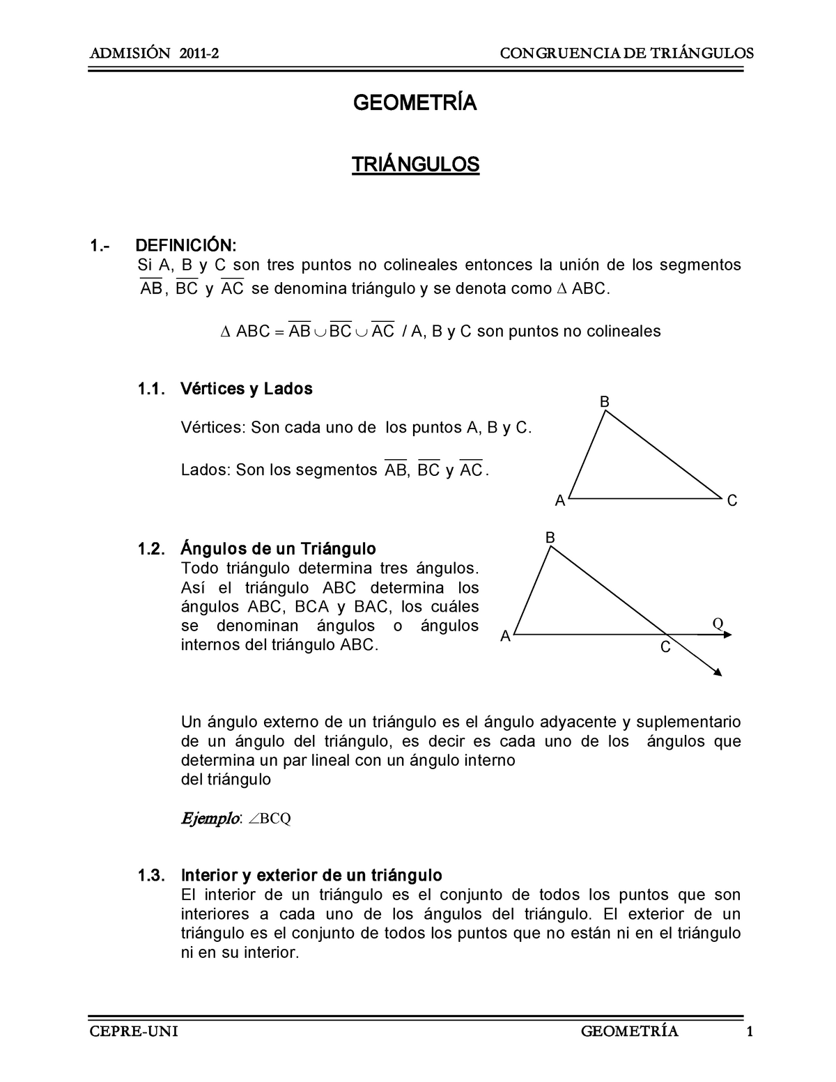 Triangulos Geometria Triangulos 1 Definicion Studocu