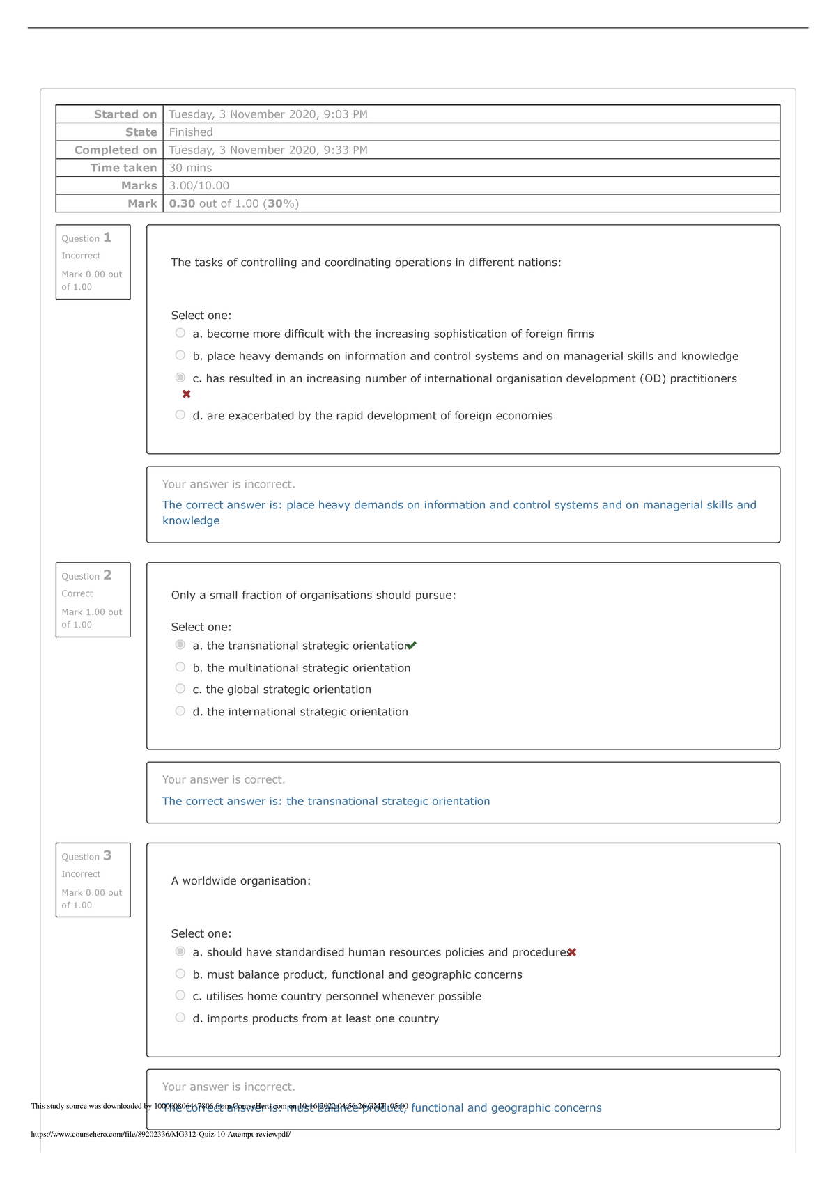 MG312 Quiz 10 Attempt review - Question 1 Incorrect Mark 0 out of 1 ...