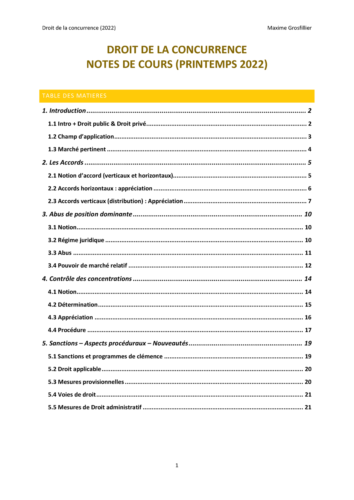 Dcon Cours Droit De La Concurrence Notes De Cours Printemps 2022 Introduction Table Des