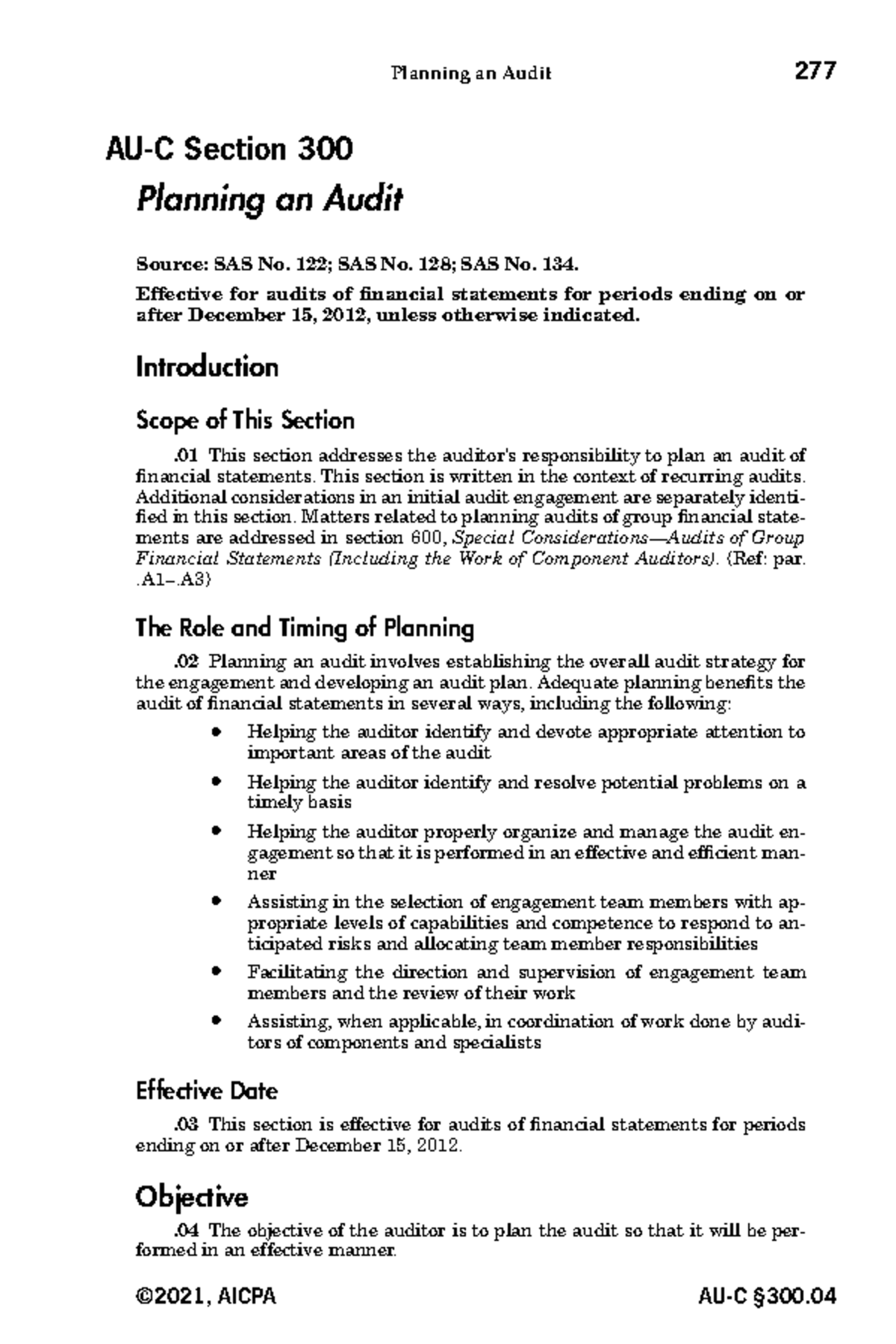 Au-c-00300 - Assignment - Planning an Audit 277 AU-C Section 300 ...