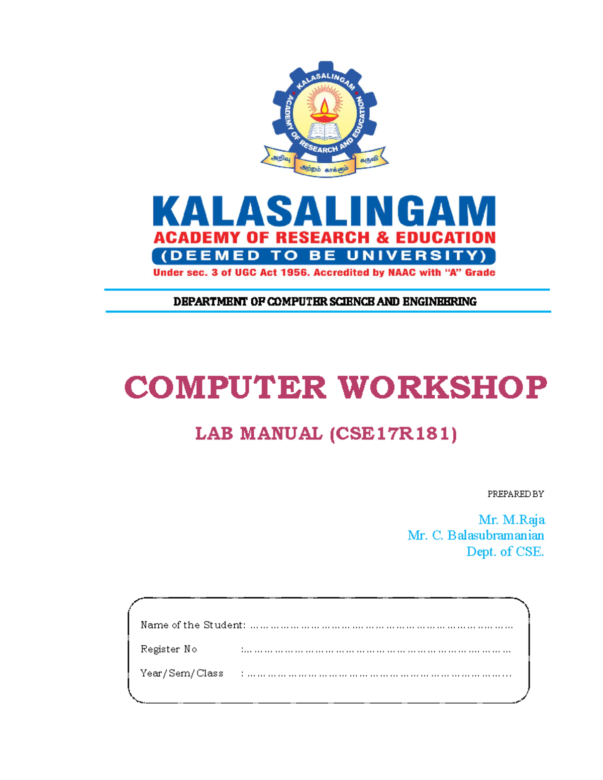 Computer Workshop Lab Manual for print - DEPARTMENT OF COMPUTER SCIENCE ...