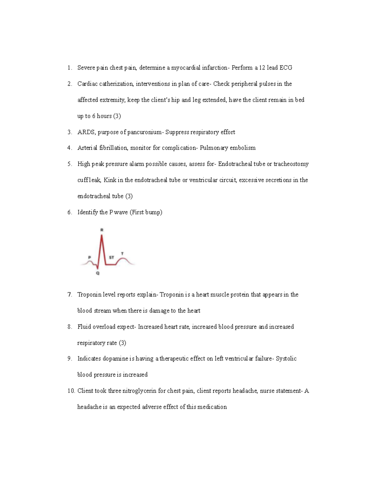 Exam 1 - Notes - Severe pain chest pain, determine a myocardial ...