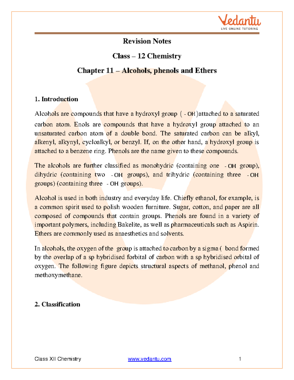Alcohols, Phenols and Ethers Class 12 Notes CBSE Chemistry Chapter 11 ...