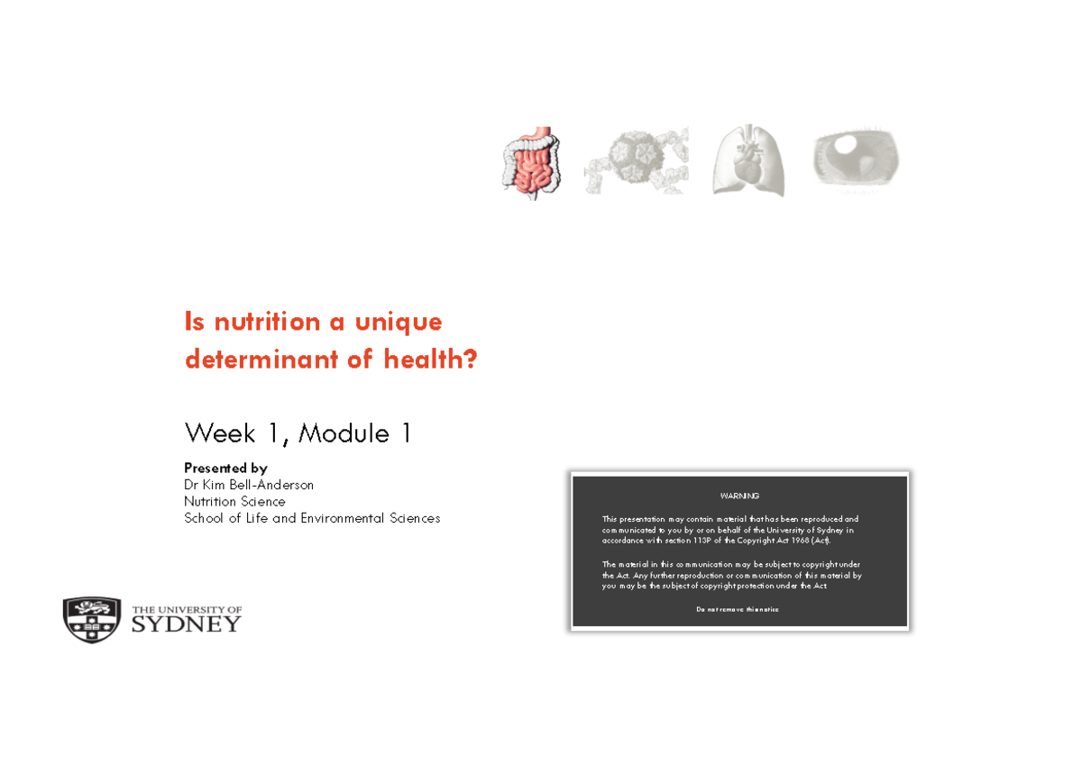 HB 2018 W1L2 - Lecture Notes 1 - Is Nutrition A Unique Determinant Of ...