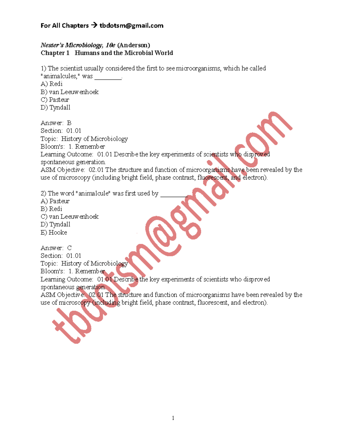 Solution Manual Test bank For Nester's Microbiology A Human Perspective
