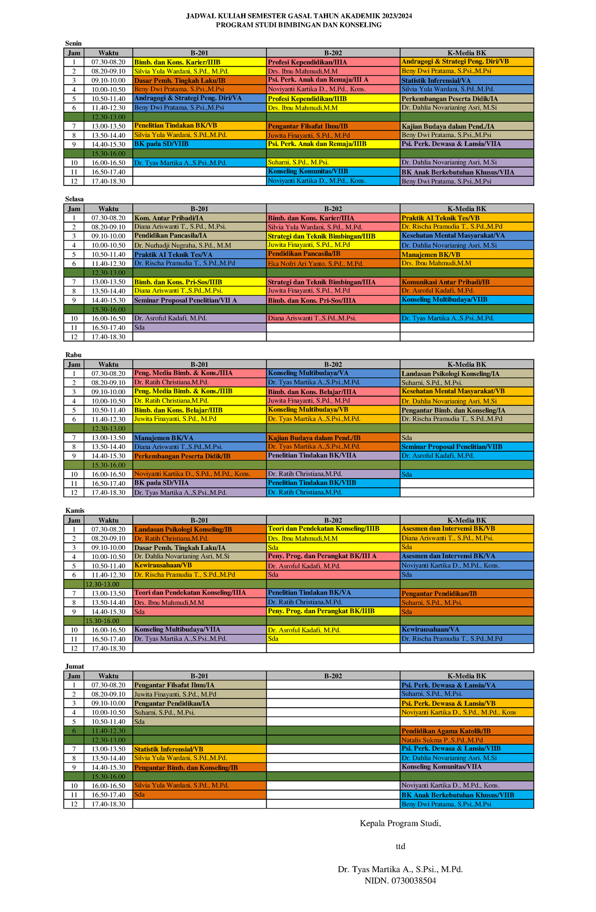 129. Jadwal MK Gasal 23-24 (pdf) - Jam Waktu B-201 B-202 K-Media BK 1 ...