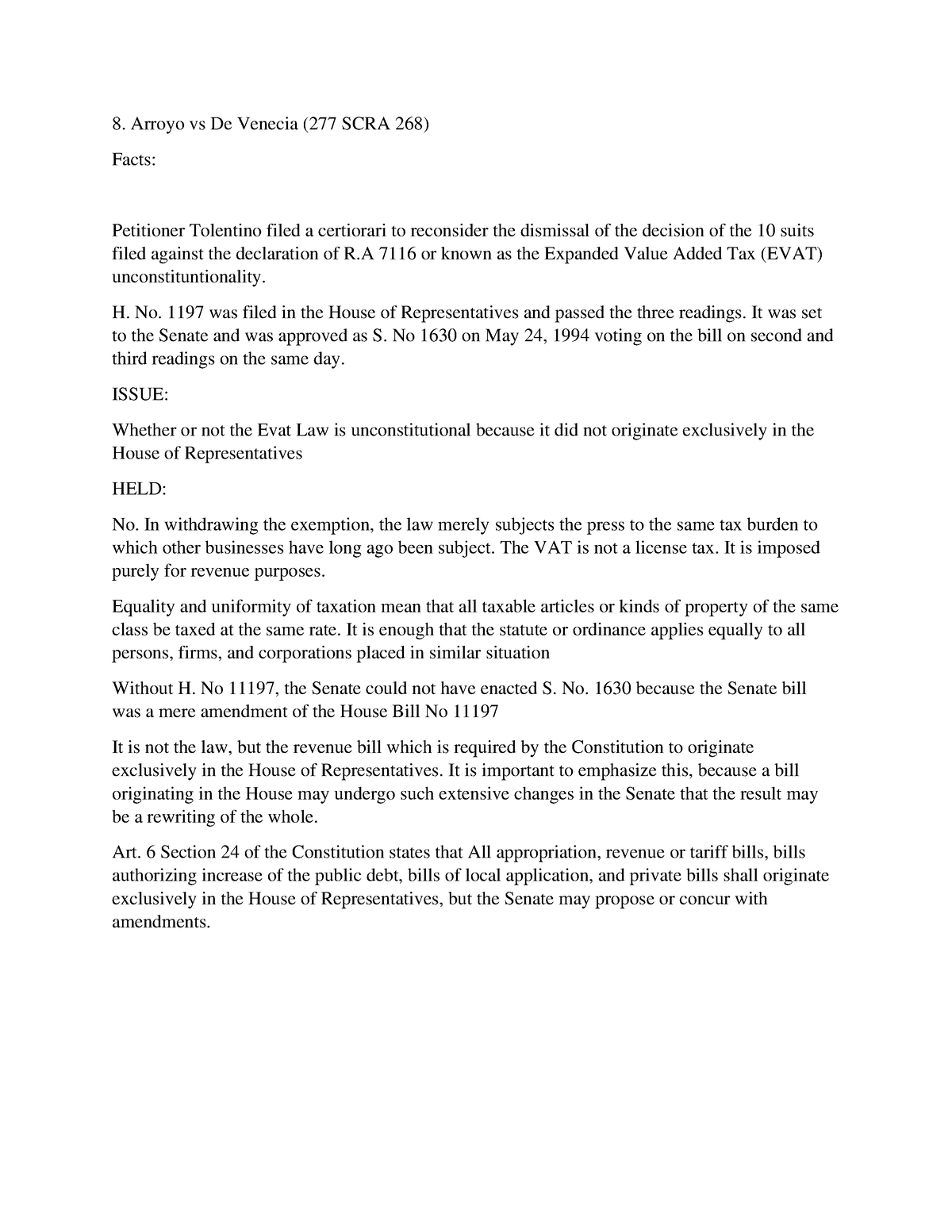 B - Case digest - Arroyo vs De Venecia (277 SCRA 268) Facts: Petitioner ...