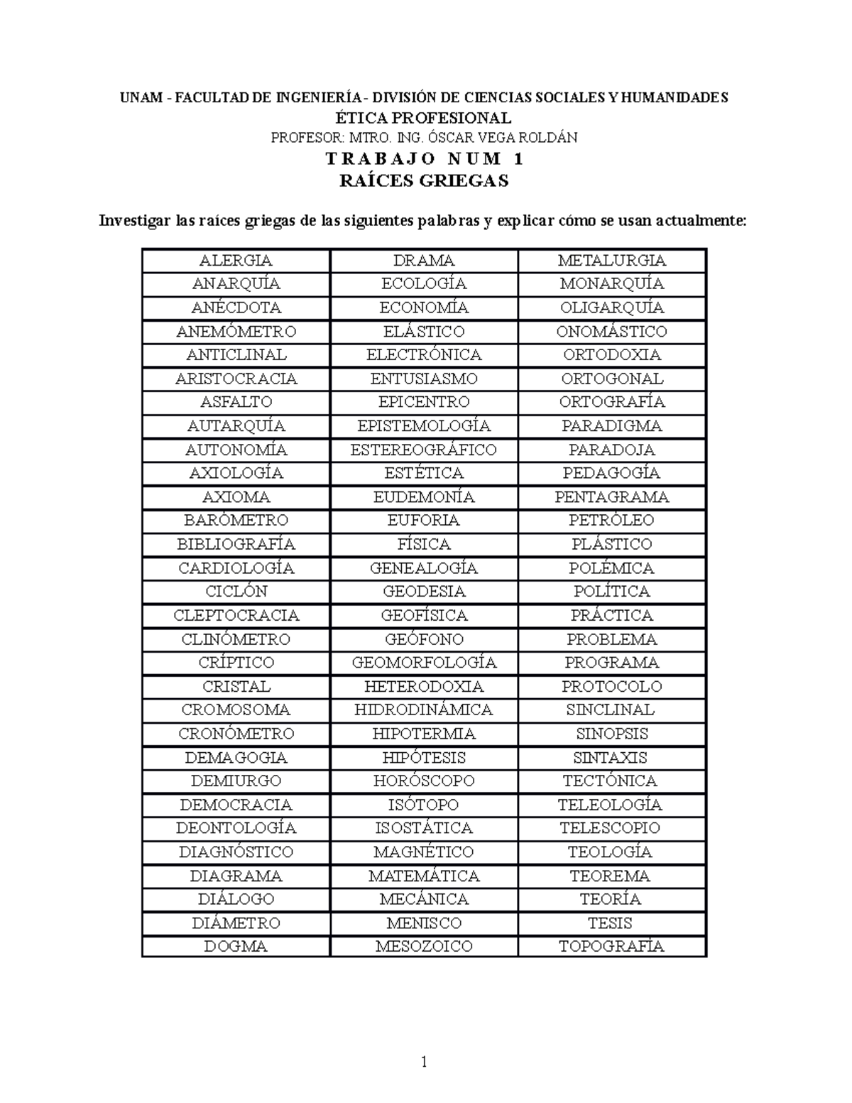Trabajo sobre palabras griegas 20201 UNAM FACULTAD DE INGENIERÍA